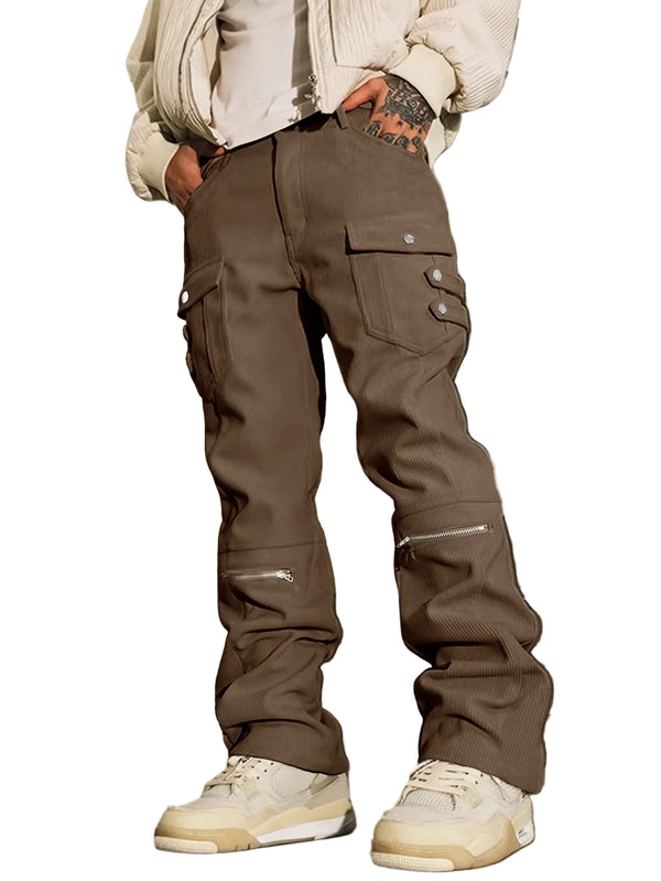 Men's Ribbed Cargo Pants with Zippered Pockets