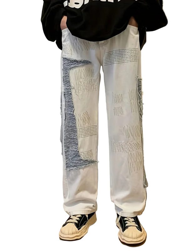 Men's Straight-Leg Patchwork Pants