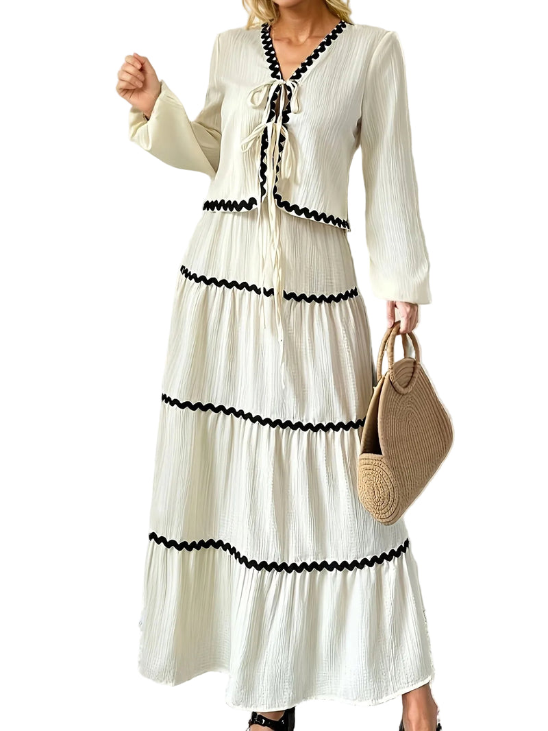 Women's Long-Sleeve Top and Tiered Maxi Skirt
